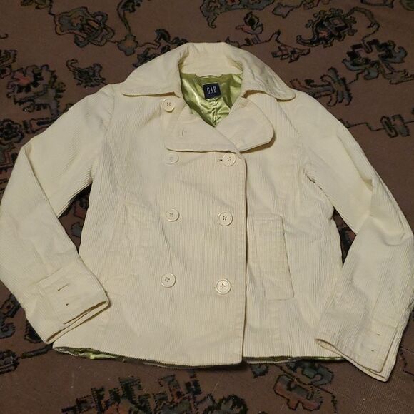 GAP Cream Corduroy Double Breasted Pea Coat Jacket Size small - Picture 1 of 9